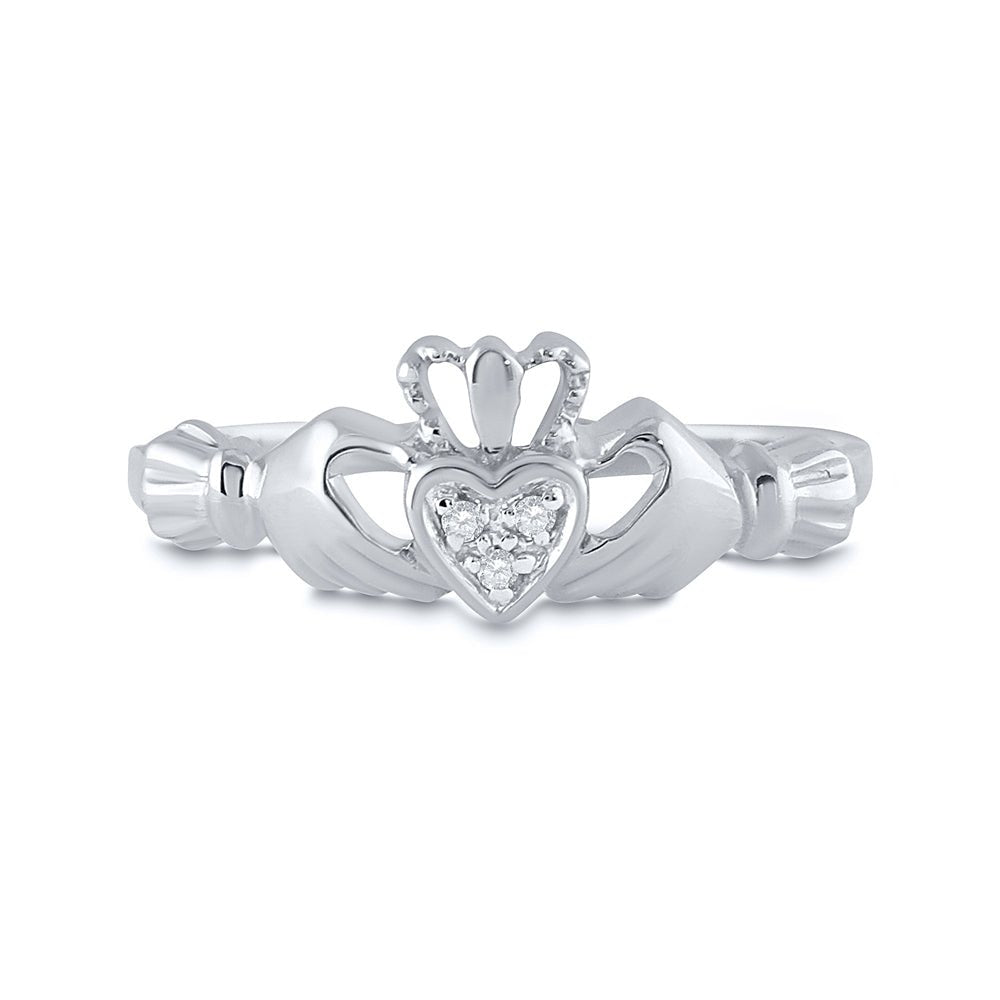 10K White Gold Round Diamond Women's Claddagh Heart Ring . 0.02 Cttw - Splendid Jewellery
