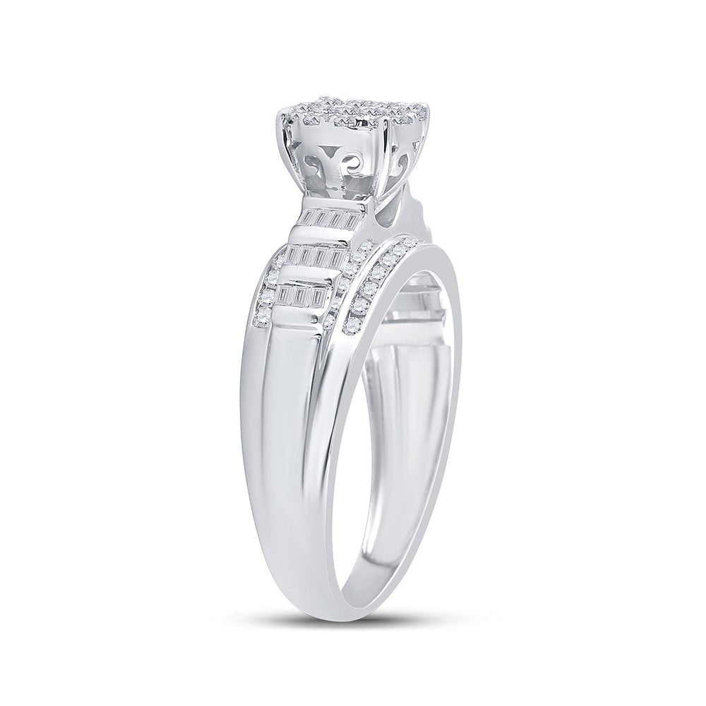 10K White Gold Round Diamond Women's Cluster Bridal Wedding Engagement Ring 1/2 Cttw - Splendid Jewellery