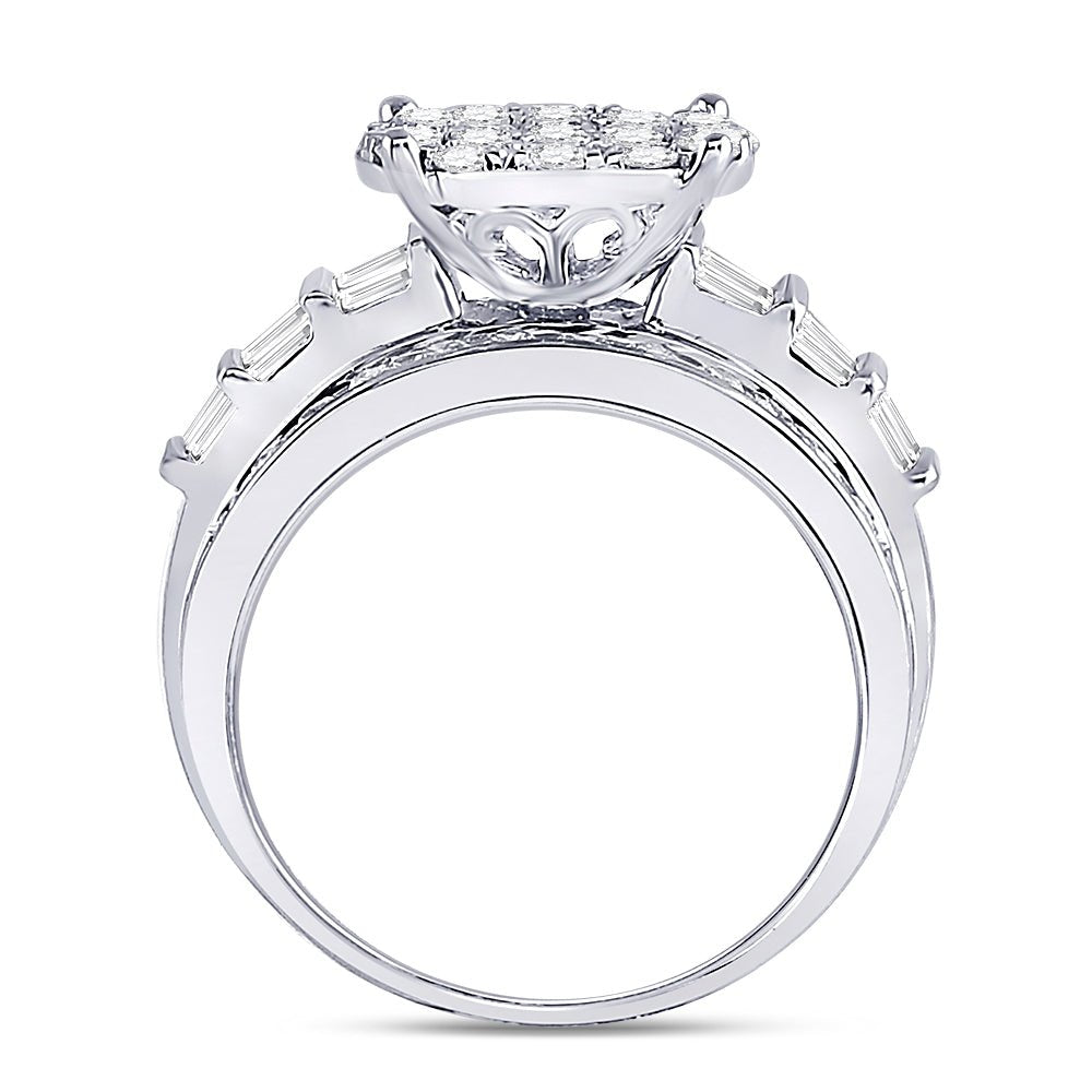 10K White Gold Round Diamond Women's Cluster Bridal Wedding Engagement Ring 2 Cttw - Splendid Jewellery