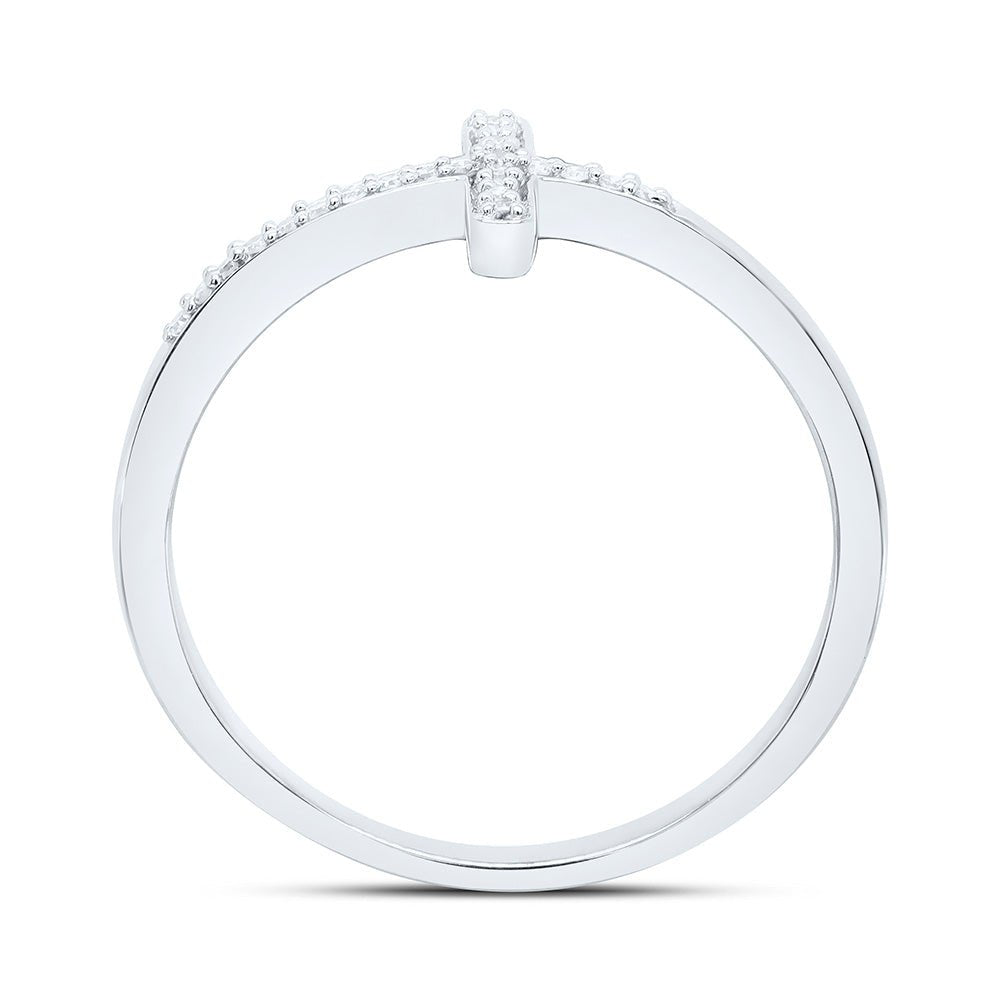 10K White Gold Round Diamond Women's Cross Religious Band Ring 1/20 Cttw - Splendid Jewellery
