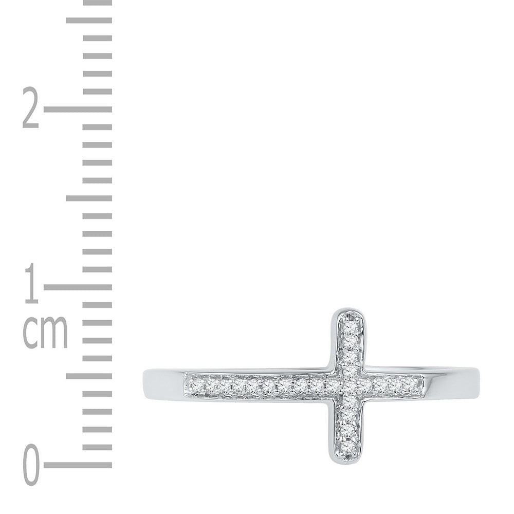 10K White Gold Round Diamond Women's Cross Religious Band Ring 1/20 Cttw - Splendid Jewellery