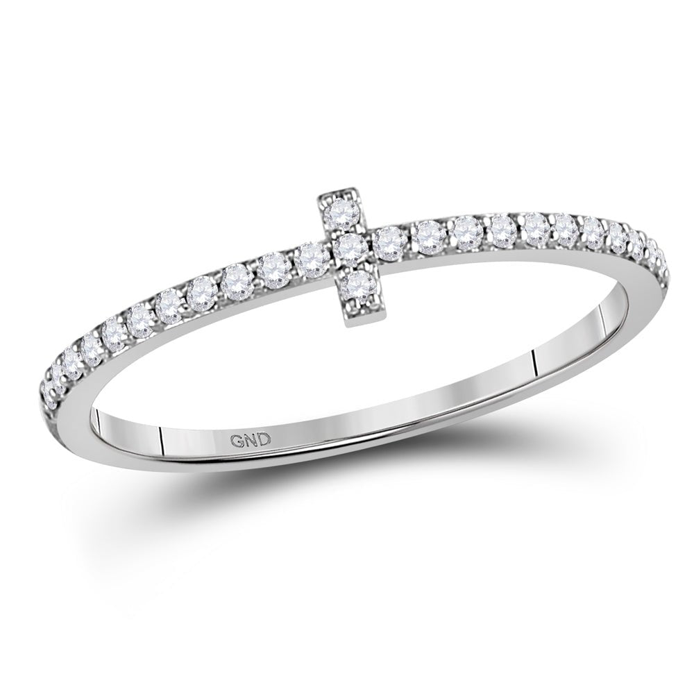 10K White Gold Round Diamond Women's Cross Stackable Band Ring 1/6 Cttw - Splendid Jewellery