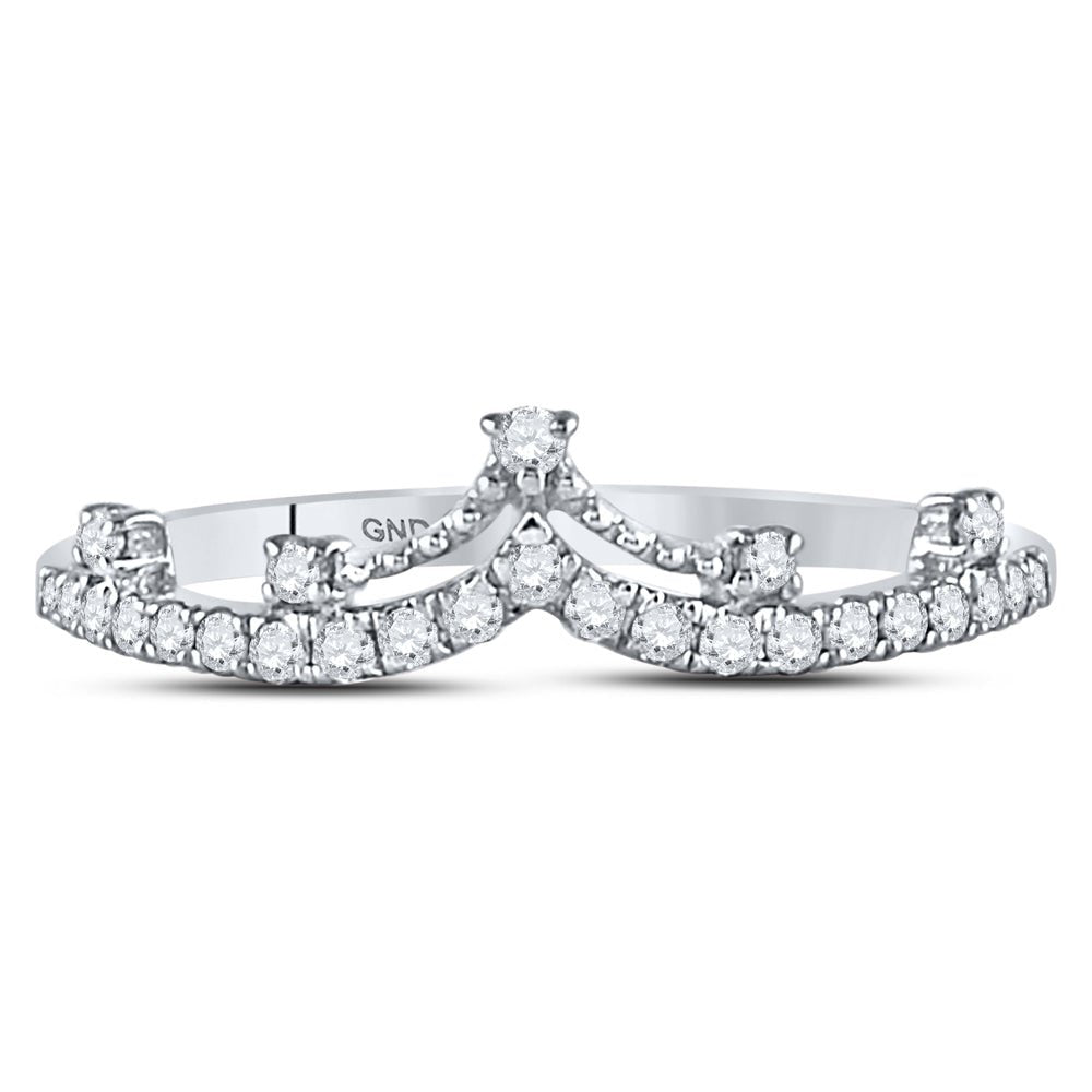 10K White Gold Round Diamond Women's Crown Tiara Fashion Band Ring 1/5 Cttw - Splendid Jewellery