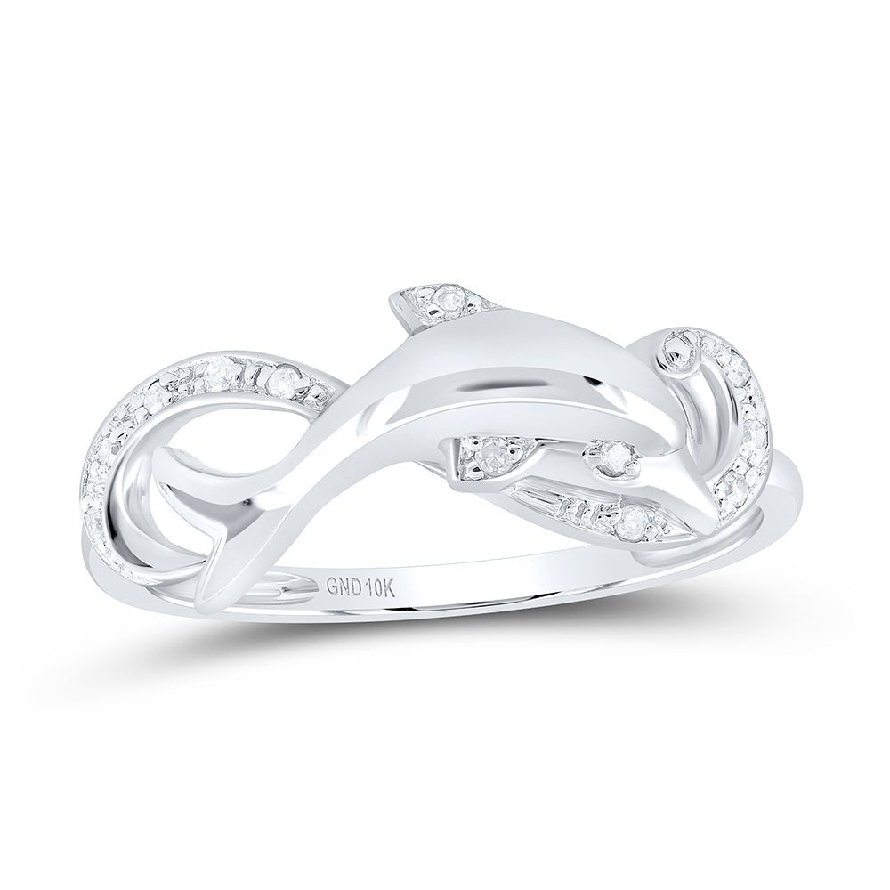 10K White Gold Round Diamond Women's Dolphin Ring 1/20 Cttw - Splendid Jewellery