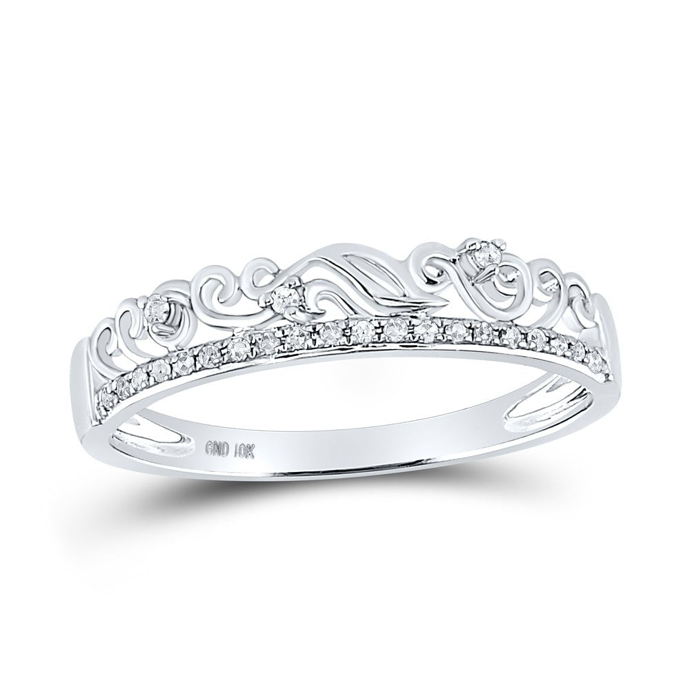 10K White Gold Round Diamond Women's Floral Accent Stackable Band Ring 1/12 Cttw - Splendid Jewellery