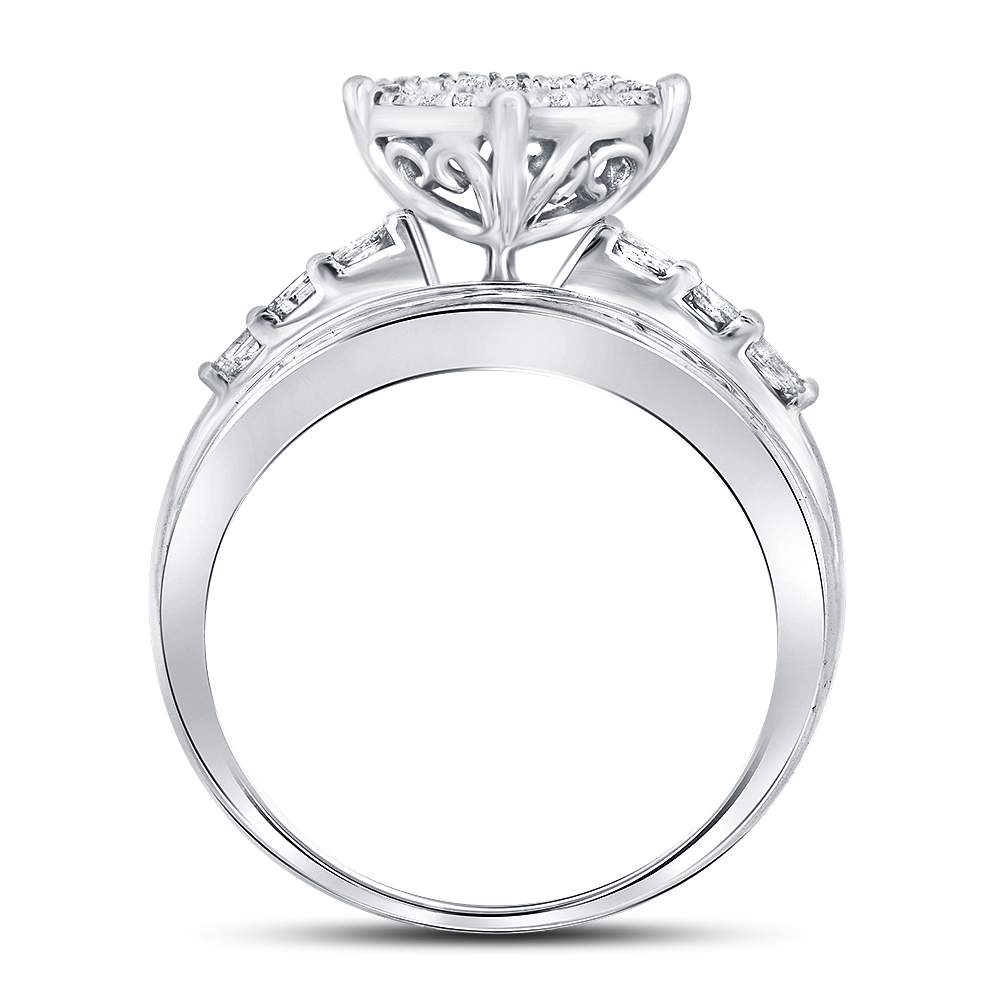 10K White Gold Round Diamond Women's Heart Cluster Bridal Wedding Engagement Ring 1 Cttw - Splendid Jewellery