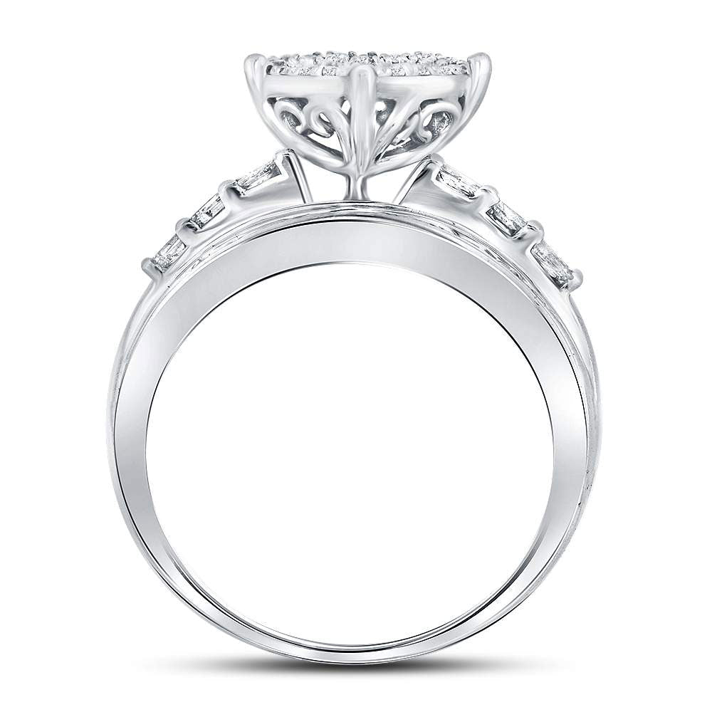 10K White Gold Round Diamond Women's Heart Cluster Bridal Wedding Engagement Ring 1 Cttw - Splendid Jewellery