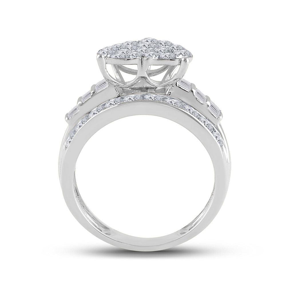 10K White Gold Round Diamond Women's Heart Cluster Bridal Wedding Engagement Ring 2 Cttw - Splendid Jewellery