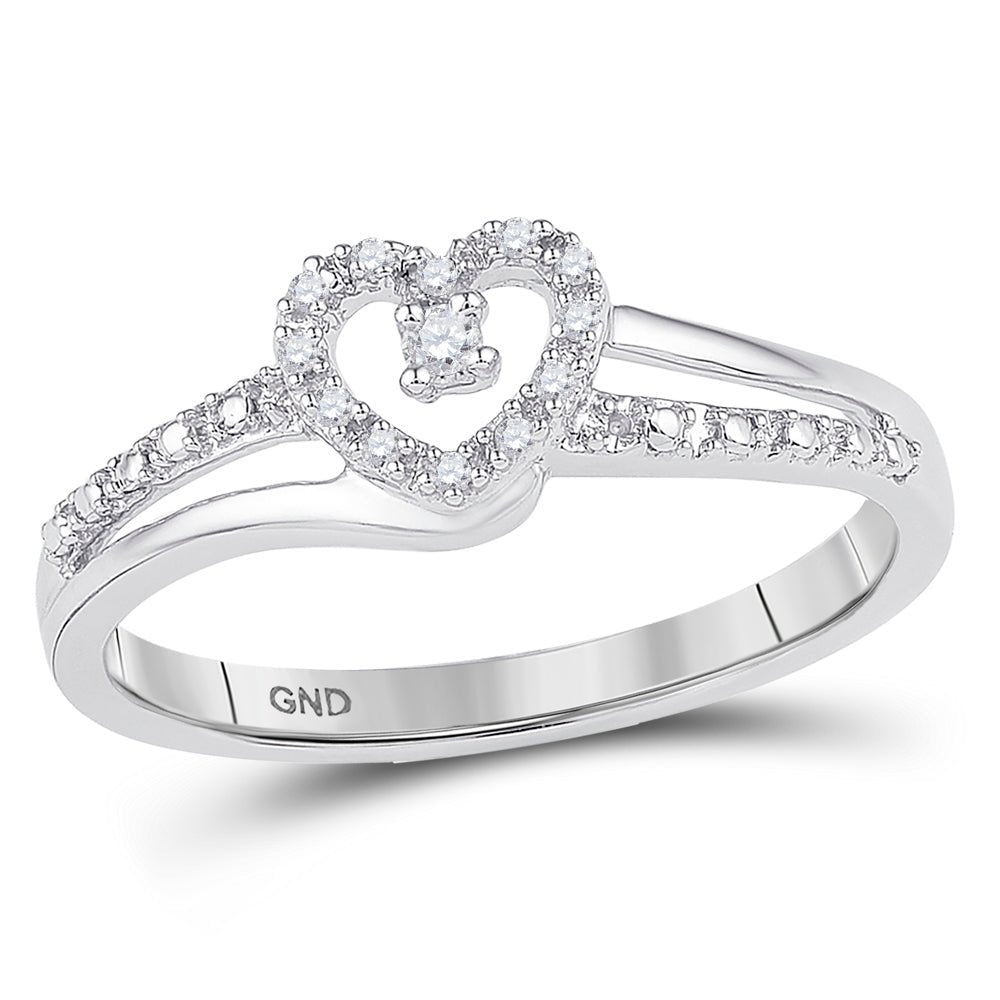 10K White Gold Round Diamond Women's Heart Promise Bridal Ring 1/20 Cttw - Splendid Jewellery