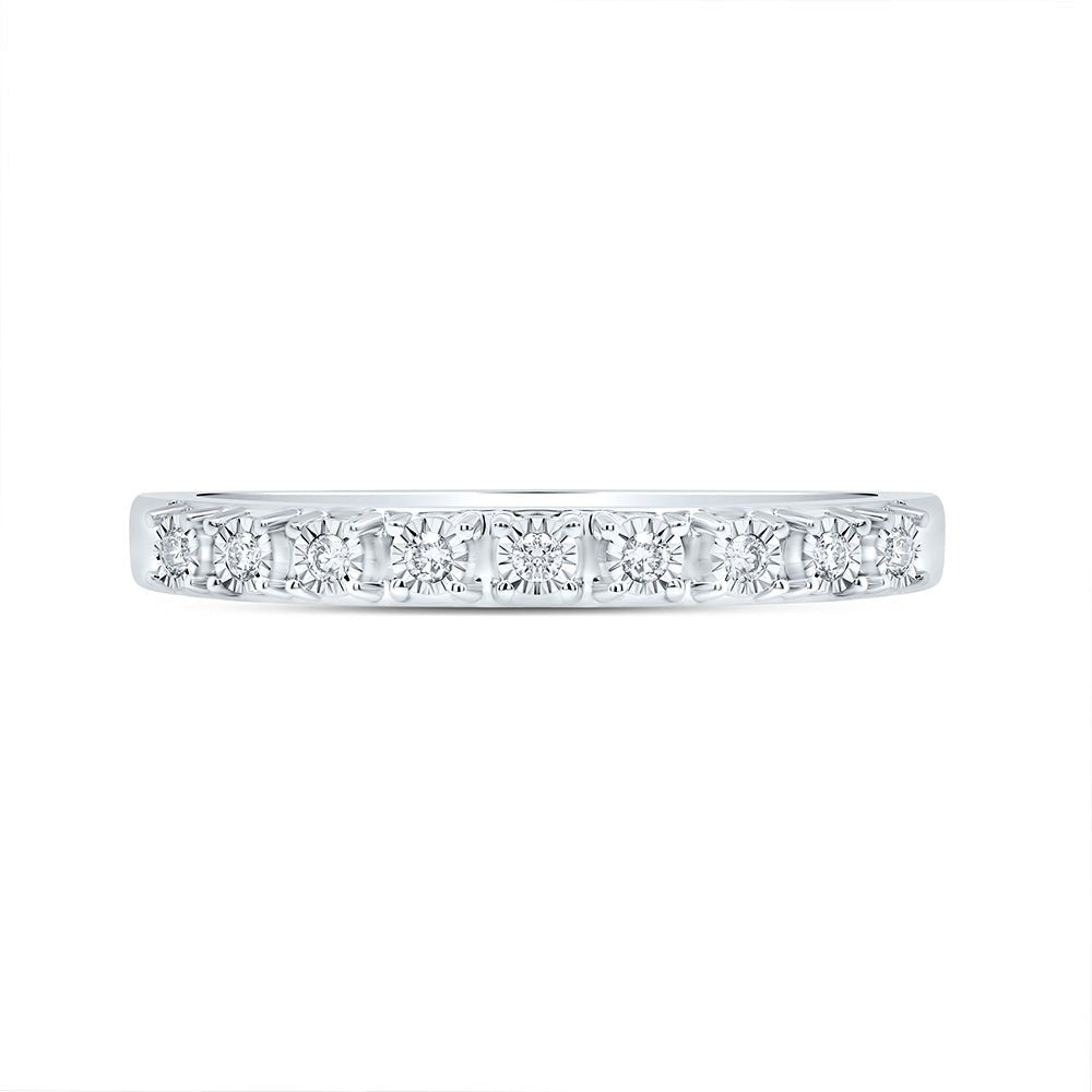 10K White Gold Round Diamond Women's Illusion Set Band 1/20 Cttw - Splendid Jewellery