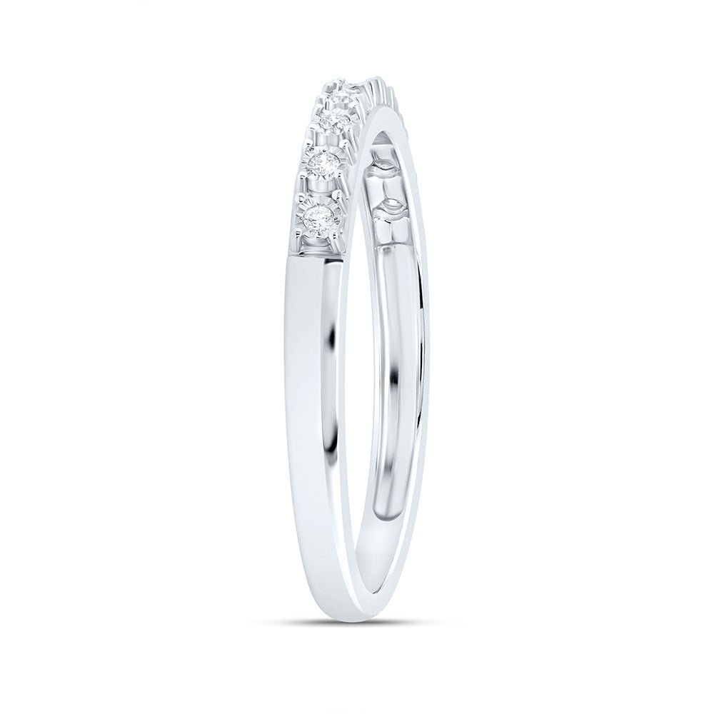 10K White Gold Round Diamond Women's Illusion Set Band 1/20 Cttw - Splendid Jewellery