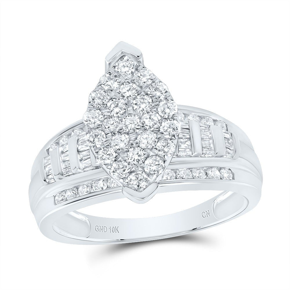 10K White Gold Round Diamond Women's Oval Cluster Bridal Wedding Engagement Ring 1 Cttw - Splendid Jewellery