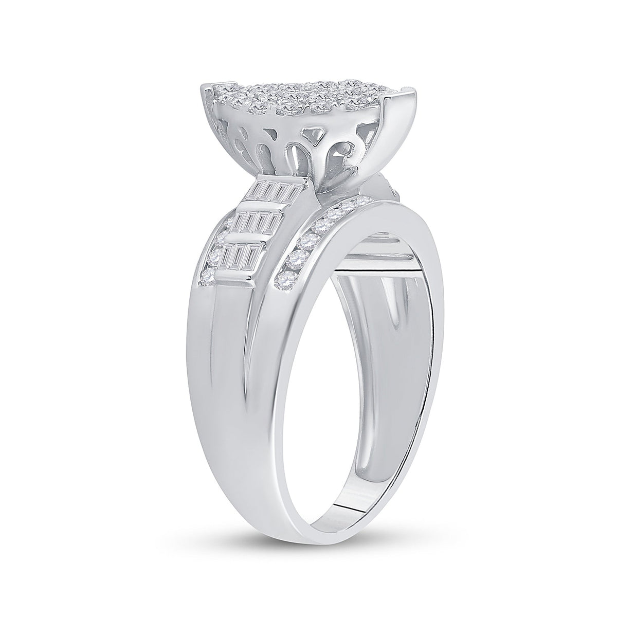 10K White Gold Round Diamond Women's Oval Cluster Bridal Wedding Engagement Ring 1 Cttw - Splendid Jewellery
