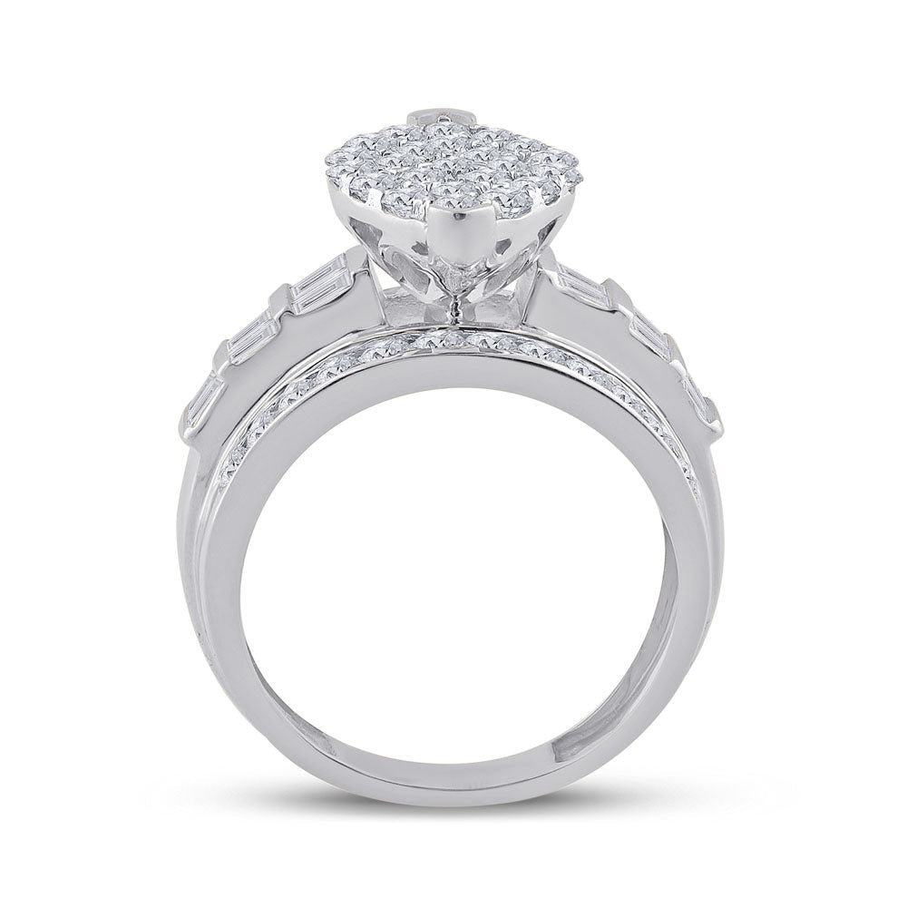 10K White Gold Round Diamond Women's Oval Cluster Bridal Wedding Engagement Ring 2 Cttw - Splendid Jewellery