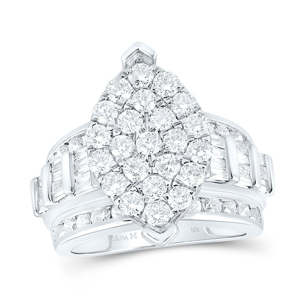 10K White Gold Round Diamond Women's Oval Cluster Bridal Wedding Engagement Ring 3 Cttw - Splendid Jewellery