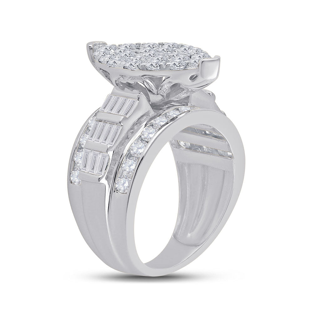 10K White Gold Round Diamond Women's Oval Cluster Bridal Wedding Engagement Ring 3 Cttw - Splendid Jewellery