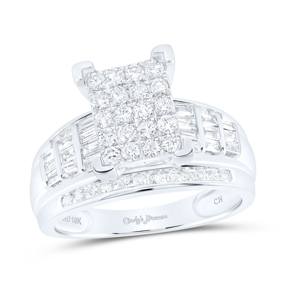10K White Gold Round Diamond Women's Princess Cluster Bridal Wedding Engagement Ring 1 Cttw - Splendid Jewellery