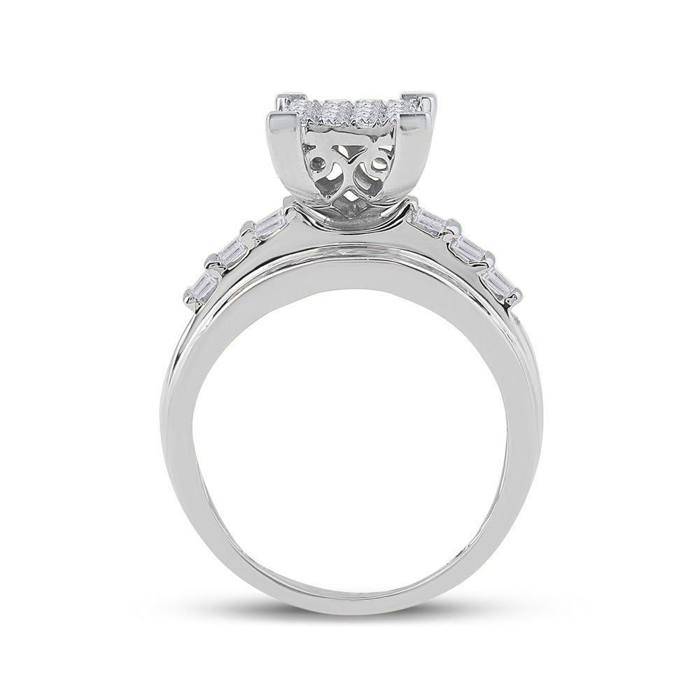 10K White Gold Round Diamond Women's Princess Cluster Bridal Wedding Engagement Ring 1 Cttw - Splendid Jewellery