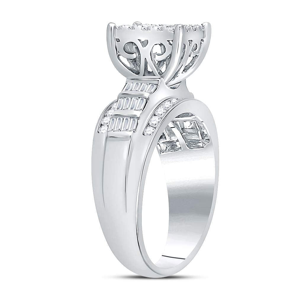 10K White Gold Round Diamond Women's Rectangle Cluster Bridal Wedding Engagement Ring 7/8 Cttw - Splendid Jewellery