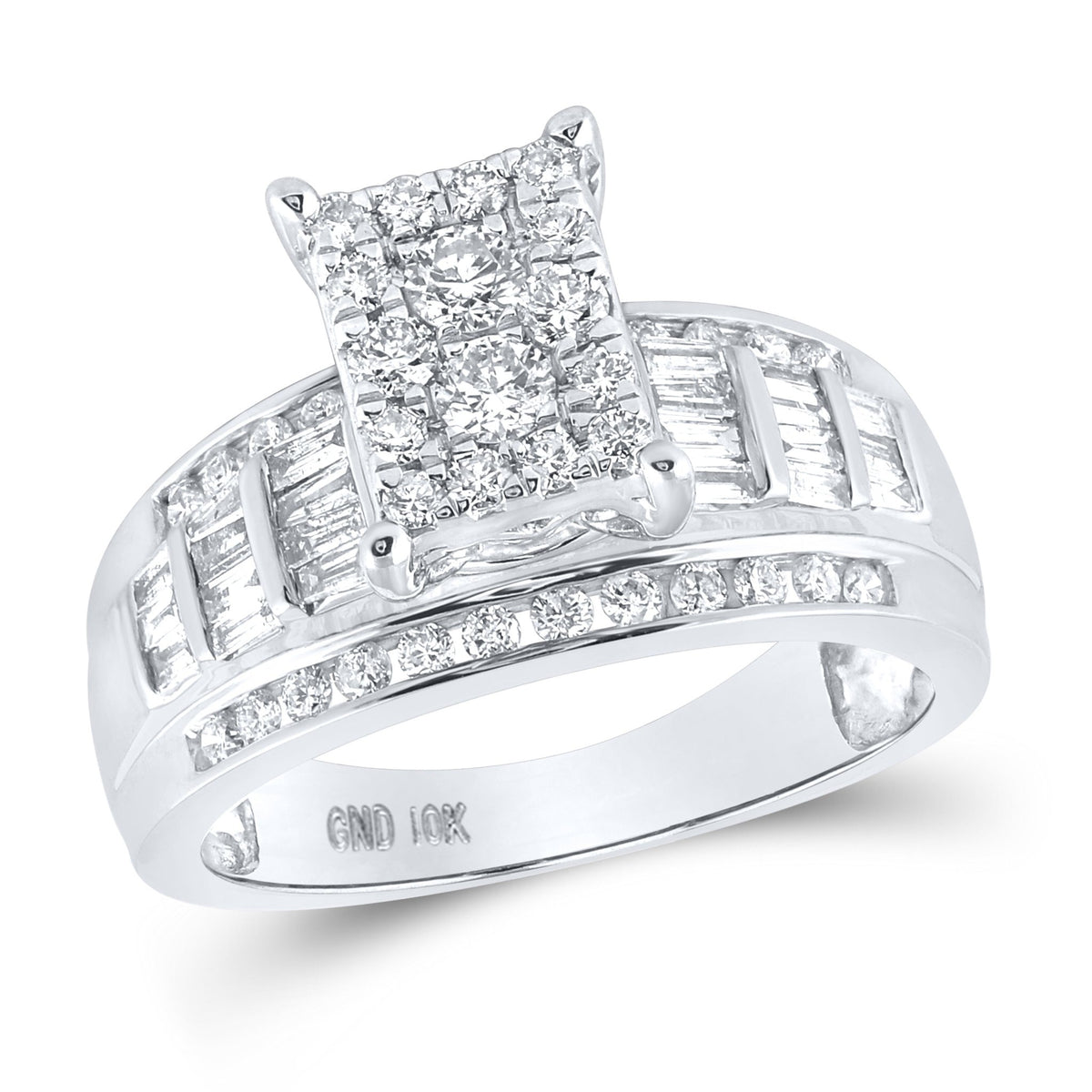10K White Gold Round Diamond Women's Rectangle Cluster Bridal Wedding Engagement Ring 7/8 Cttw - Splendid Jewellery