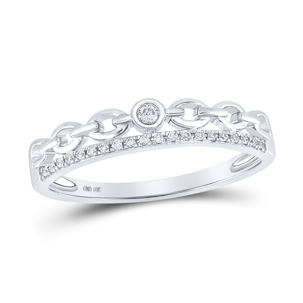 10K White Gold Round Diamond Women's Rolo Link Stackable Band Ring 1/12 Cttw - Splendid Jewellery