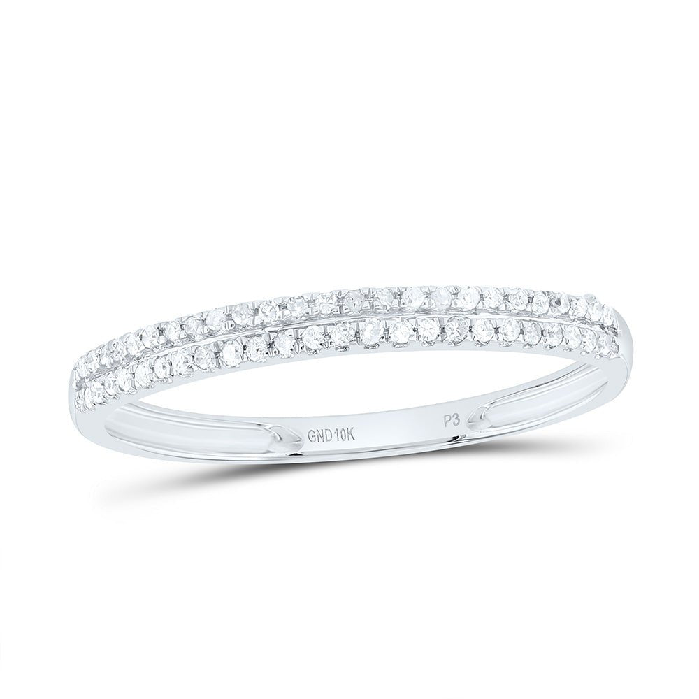 10K White Gold Round Diamond Women's Slender Double Row Band 1/6 Cttw - Splendid Jewellery