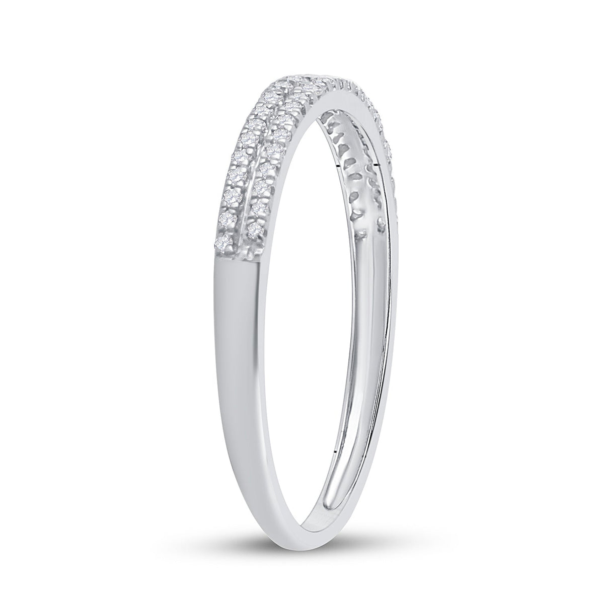 10K White Gold Round Diamond Women's Slender Double Row Band 1/6 Cttw - Splendid Jewellery