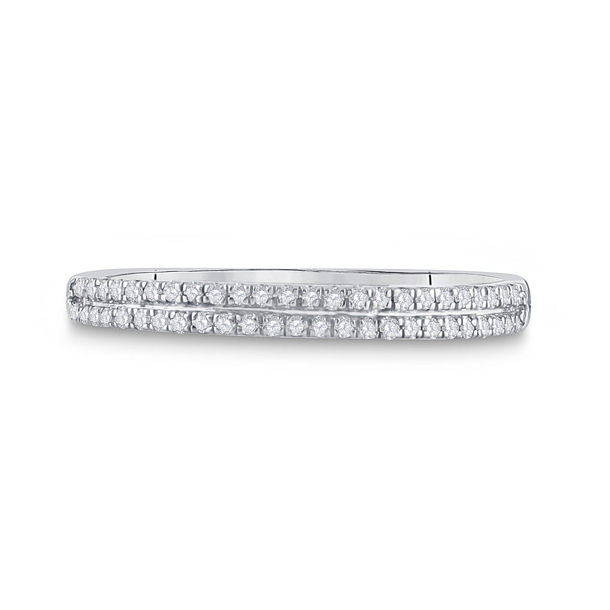 10K White Gold Round Diamond Women's Slender Double Row Band 1/6 Cttw - Splendid Jewellery