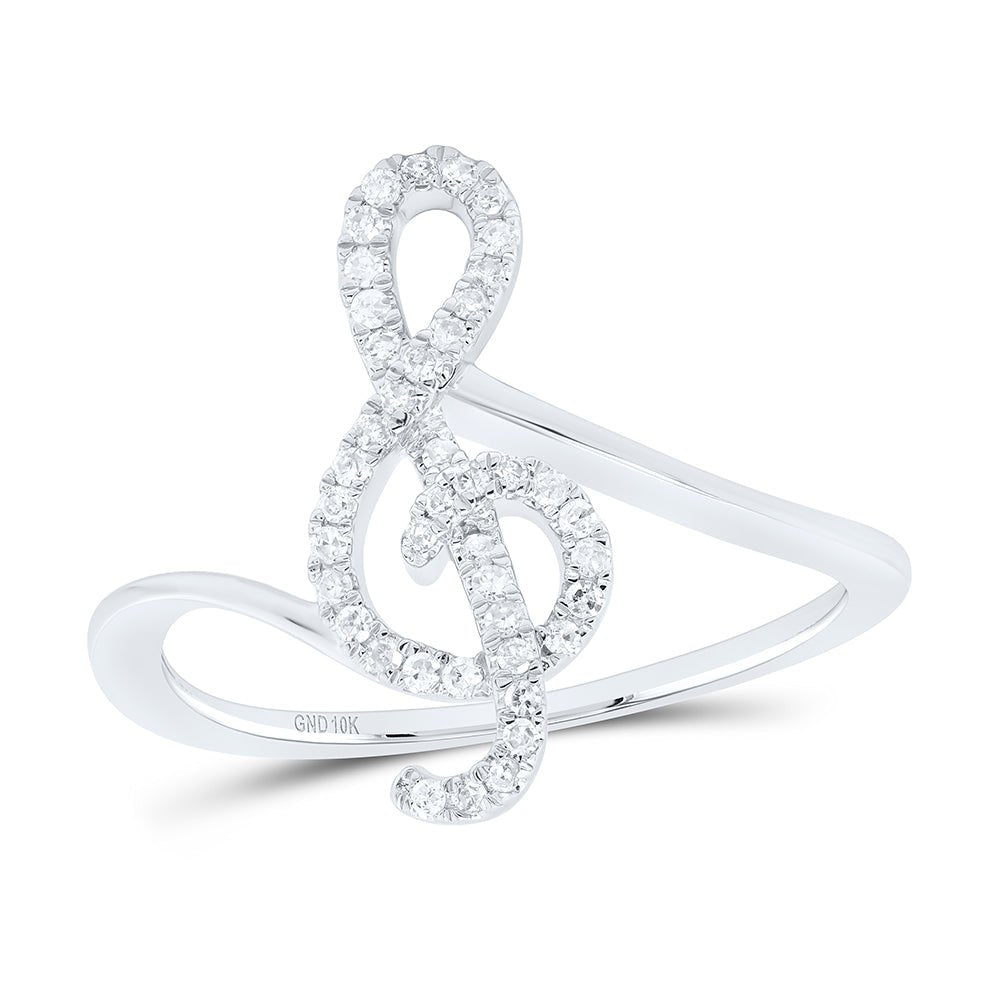 10K White Gold Round Diamond Women's Treble Clef Music Note Designer Ring 1/6 Cttw - Splendid Jewellery