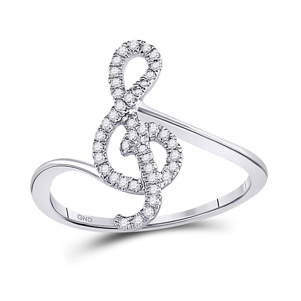 10K White Gold Round Diamond Women's Treble Clef Music Note Designer Ring 1/6 Cttw - Splendid Jewellery