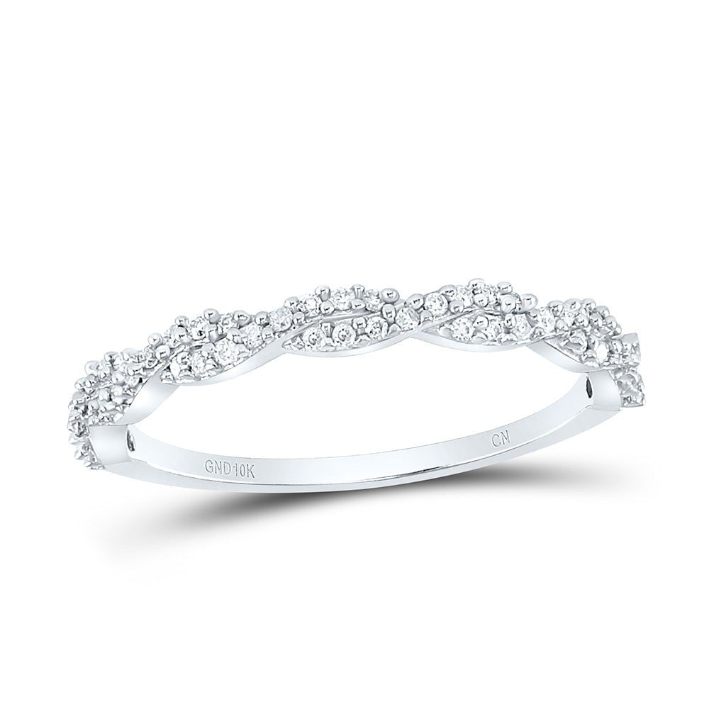 10K White Gold Round Diamond Women's Twist Stackable Band Ring 1/6 Cttw - Splendid Jewellery