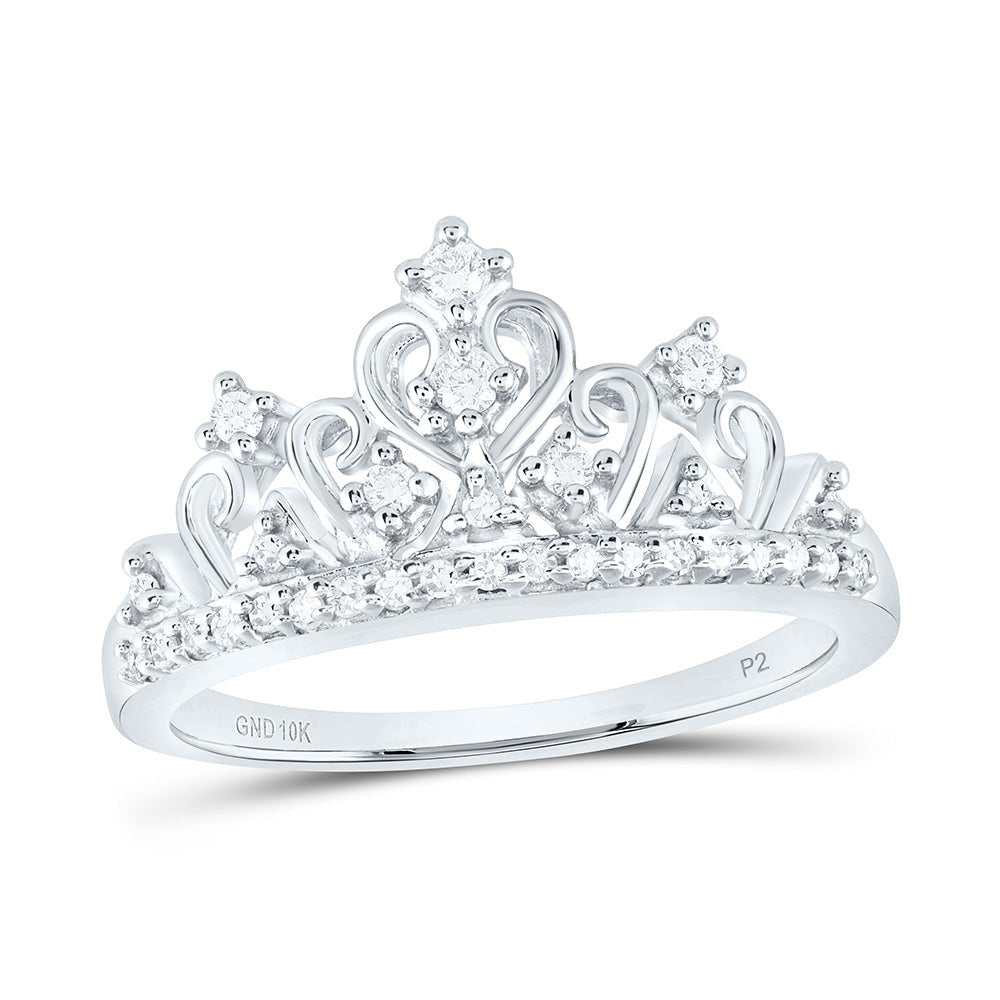 10K White Gold Round Diamond Women's Women's Crown Tiara Cocktail Band 1/5 Cttw - Splendid Jewellery