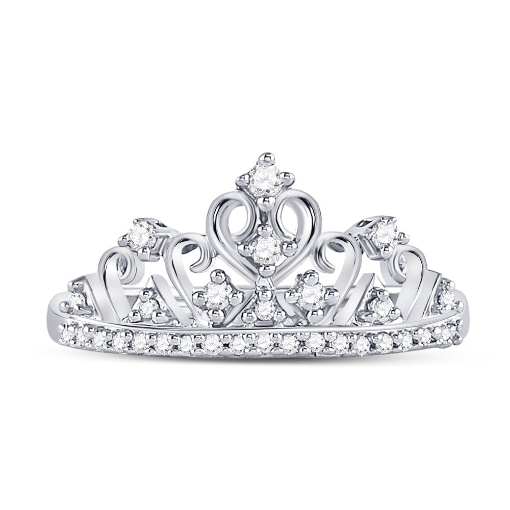 10K White Gold Round Diamond Women's Women's Crown Tiara Cocktail Band 1/5 Cttw - Splendid Jewellery