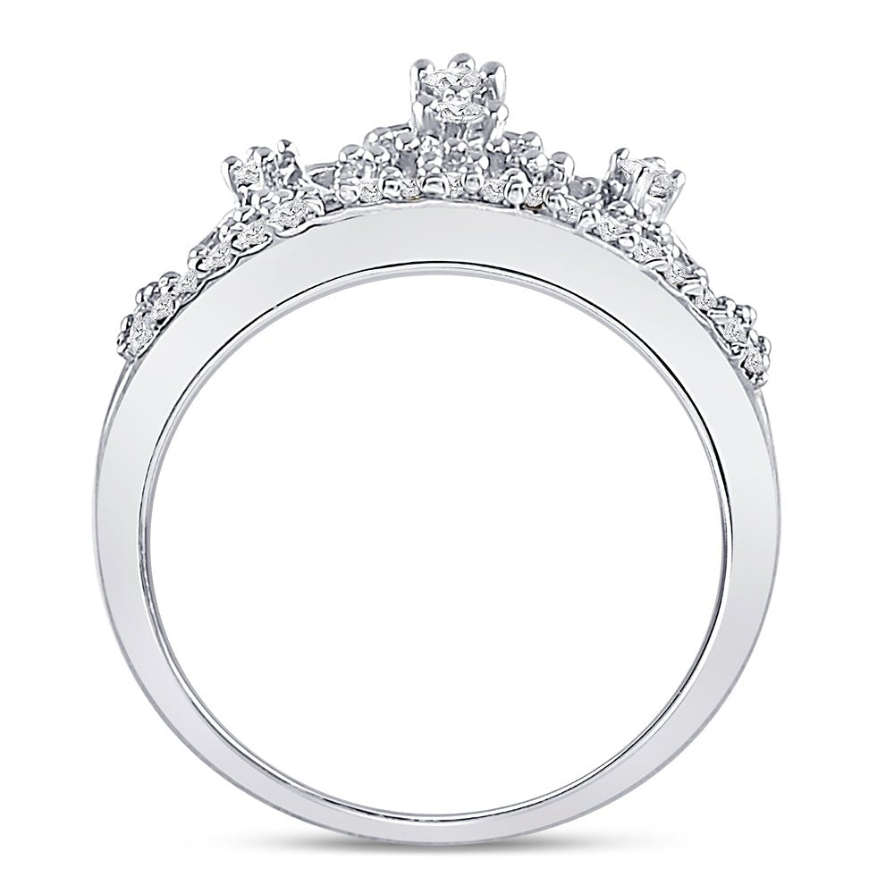 10K White Gold Round Diamond Women's Women's Crown Tiara Cocktail Band 1/5 Cttw - Splendid Jewellery