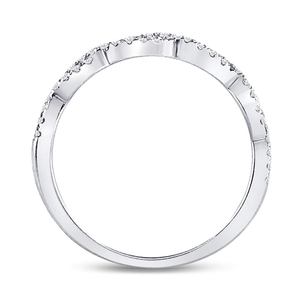 10K White Gold Round Diamond Women's Woven Twist Stackable Band Ring 1/4 Cttw - Splendid Jewellery