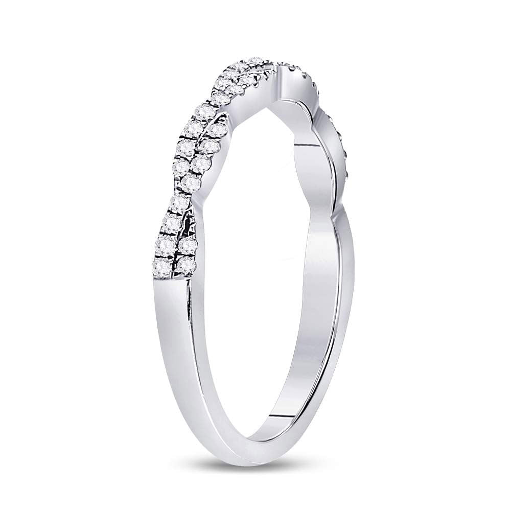 10K White Gold Round Diamond Women's Woven Twist Stackable Band Ring 1/4 Cttw - Splendid Jewellery