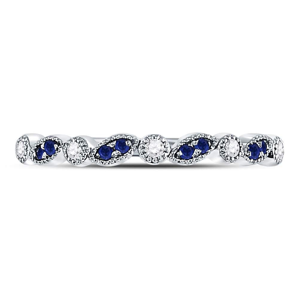 10K White Gold Round Natural Blue Sapphire Stackable Band Ring 1/20 Cttw - Splendid Jewellery