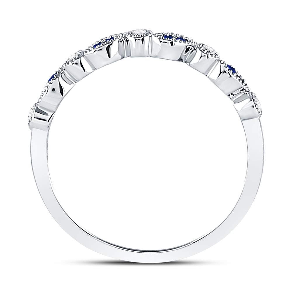 10K White Gold Round Natural Blue Sapphire Stackable Band Ring 1/20 Cttw - Splendid Jewellery