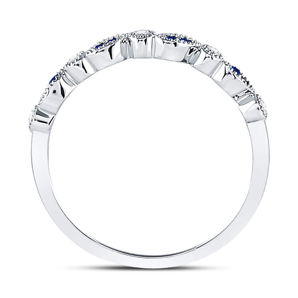 10K White Gold Round Natural Blue Sapphire Stackable Band Ring 1/20 Cttw - Splendid Jewellery