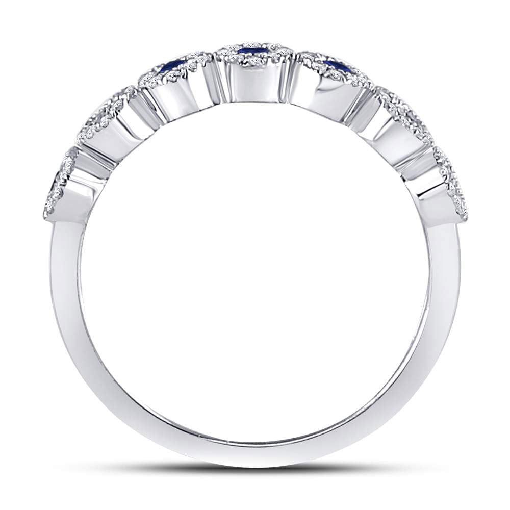 10K White Gold Round Natural Blue Sapphire Stackable Band Ring 1/5 Cttw - Splendid Jewellery