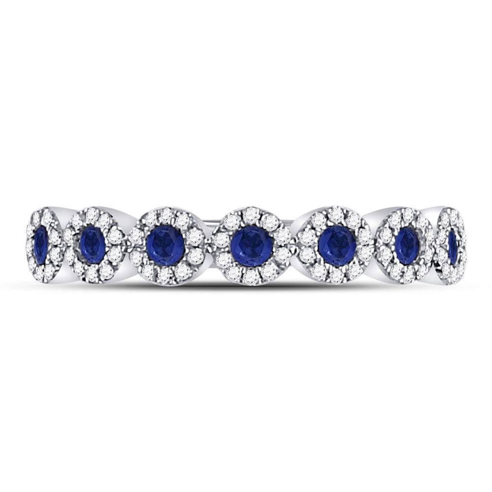 10K White Gold Round Natural Blue Sapphire Stackable Band Ring 1/5 Cttw - Splendid Jewellery