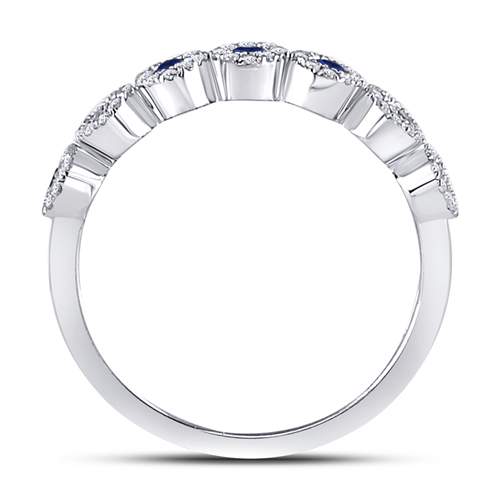 10K White Gold Round Natural Blue Sapphire Stackable Band Ring 1/5 Cttw - Splendid Jewellery