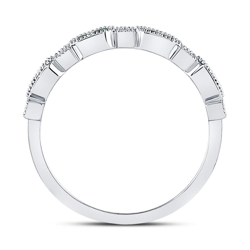 10K White Gold Round Natural Emerald Stackable Band Ring 1/20 Cttw - Splendid Jewellery