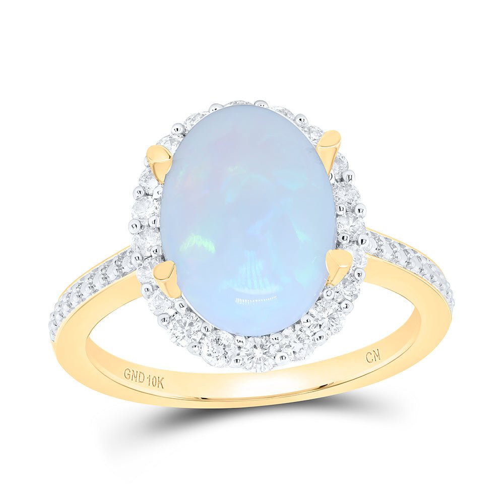 10K Yellow Gold Diamond 11.5x8. Oval Opal Gemstone Oval Ring 3/8 Cttw - Splendid Jewellery