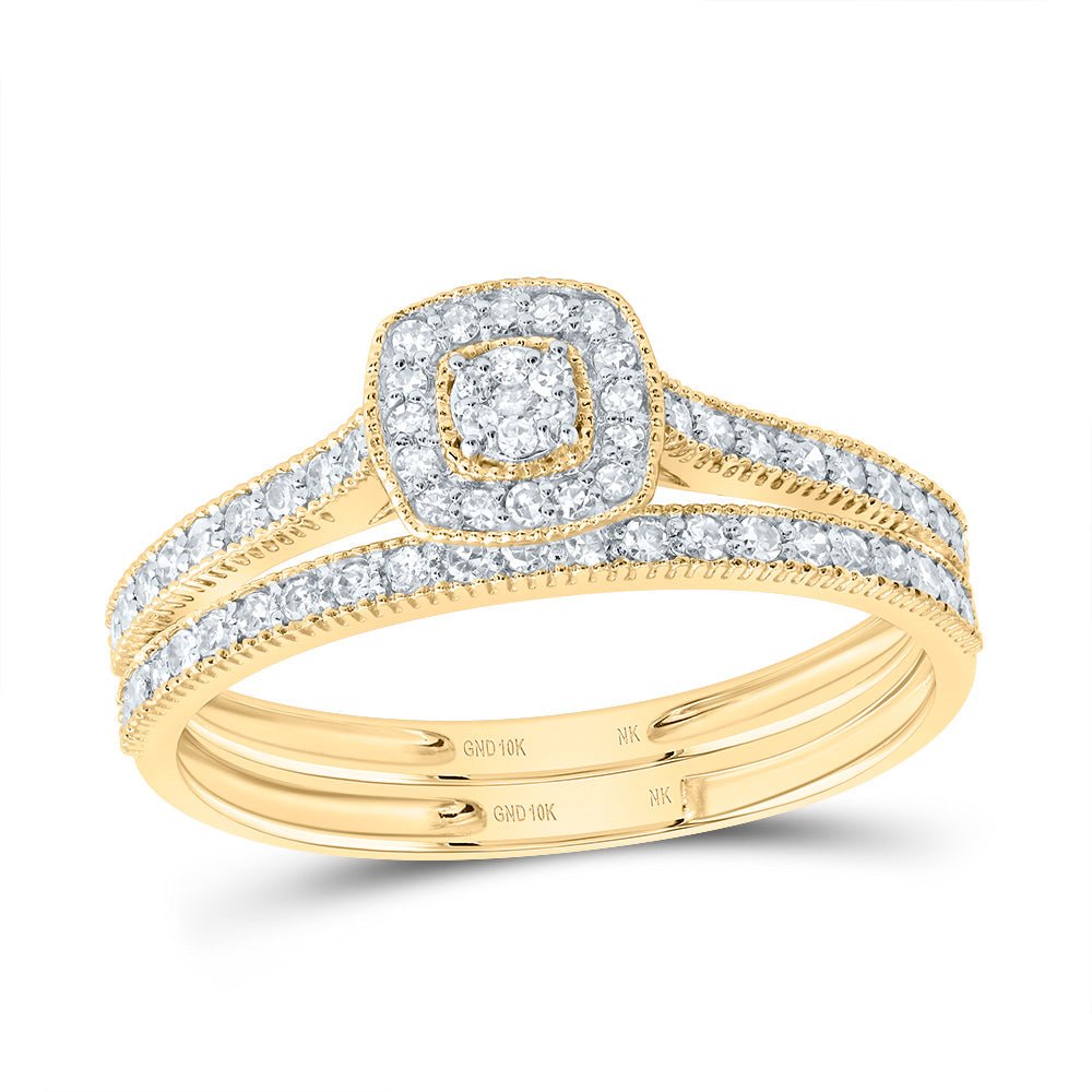 10K Yellow Gold Diamond Cushion Single Halo Bridal Set 1/3 Cttw - Splendid Jewellery