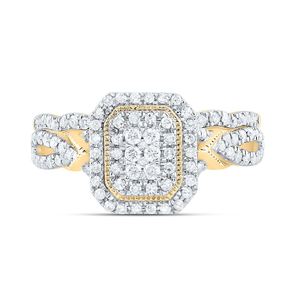 10K Yellow Gold Diamond Emerald Double Halo Bridal Set 1/2 Cttw - Splendid Jewellery