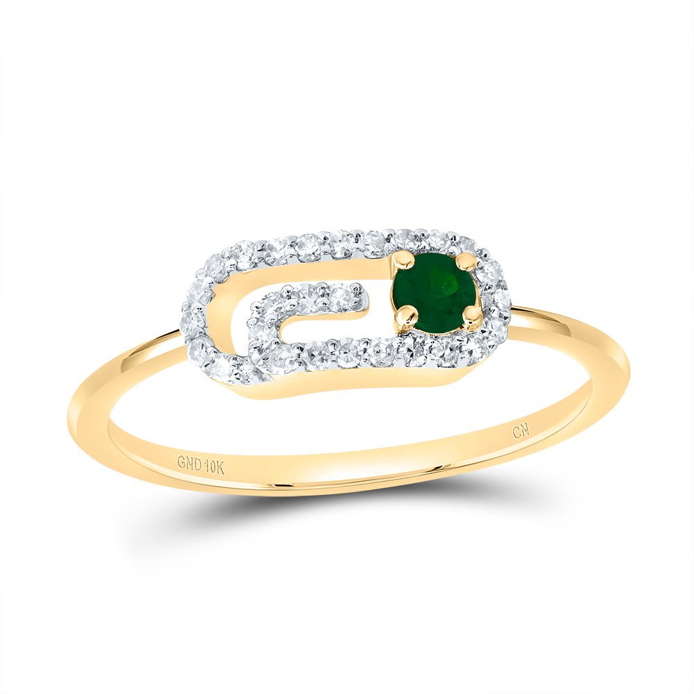 10K Yellow Gold Diamond Emerald Gemstone Paper Clip Ring 1/8 Cttw - Splendid Jewellery