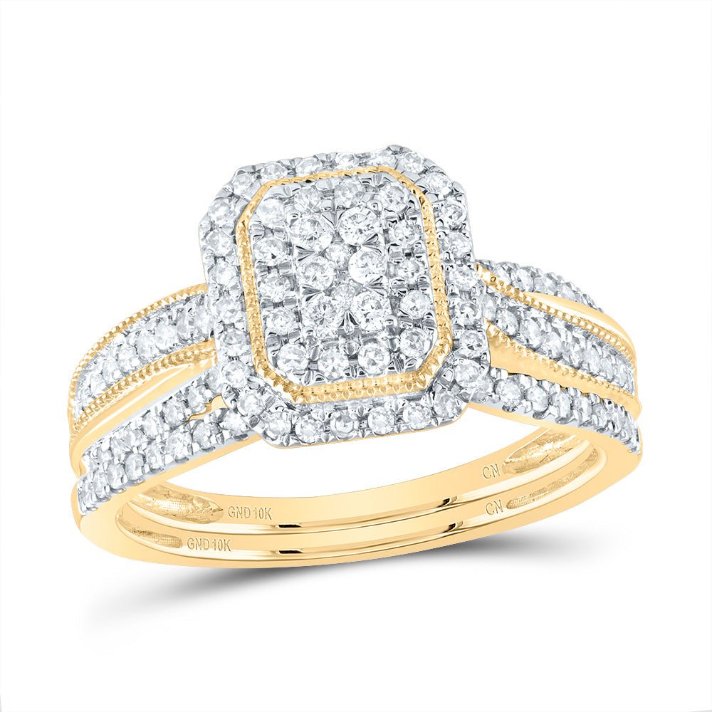 10K Yellow Gold Diamond Emerald Single Halo Bridal Set 1/2 Cttw - Splendid Jewellery