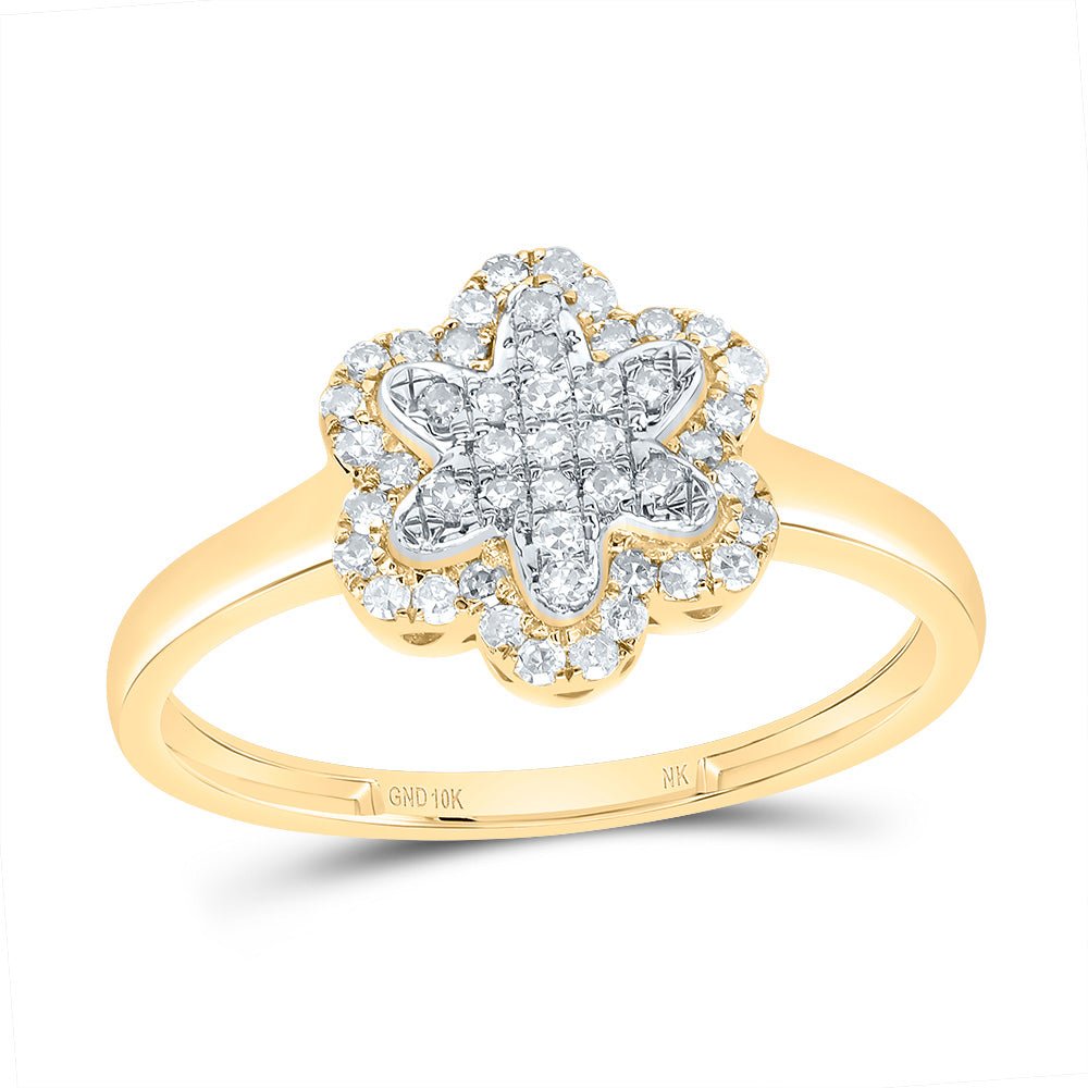 10K Yellow Gold Diamond Fashion Flower Ring 1/4 Cttw - Splendid Jewellery