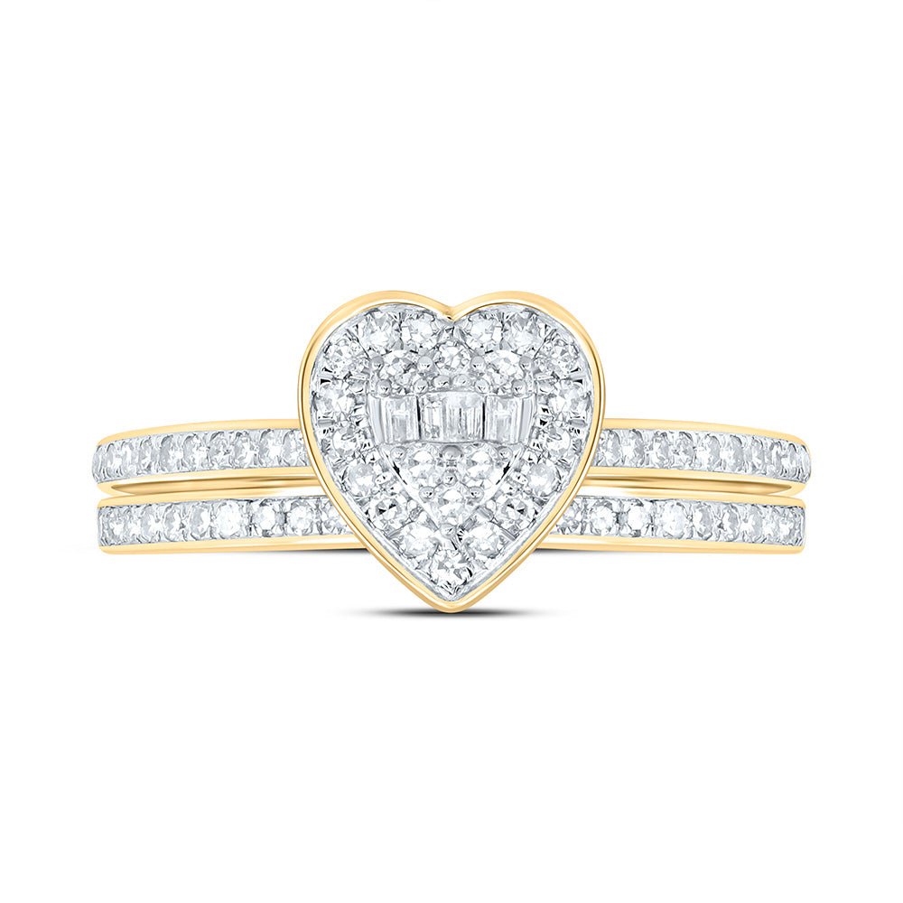 10K Yellow Gold Diamond Fashion Heart Bridal Set 1/3 Cttw - Splendid Jewellery